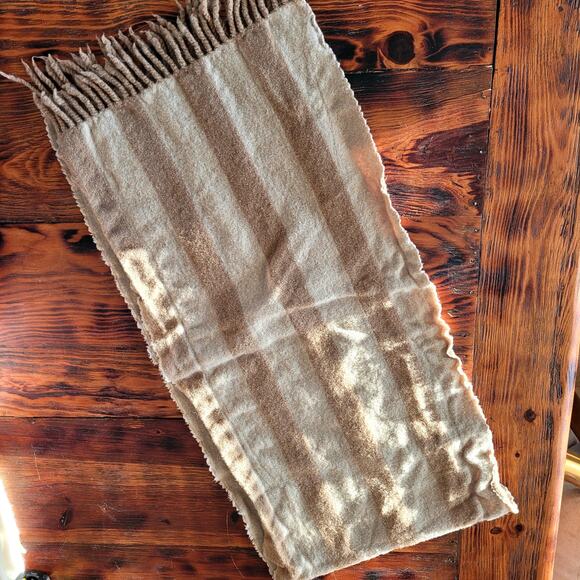 Anichini Italian Wool Scarf Beige Tan Stripes - Picture 5 of 7